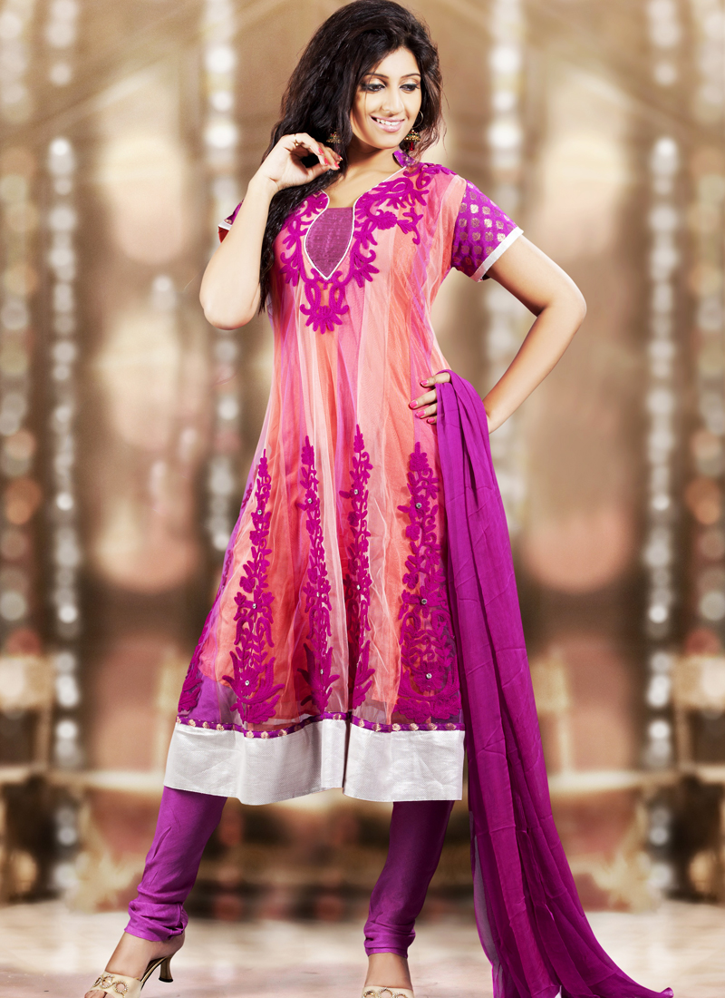 Coral & Deep Pink Salwar Kameez - Anarkali Suits