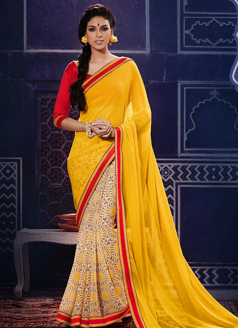 Women's Unstitched Traditional Banarsi Zari Silk Lehenga Choli Set Half  Saree (Yellow)