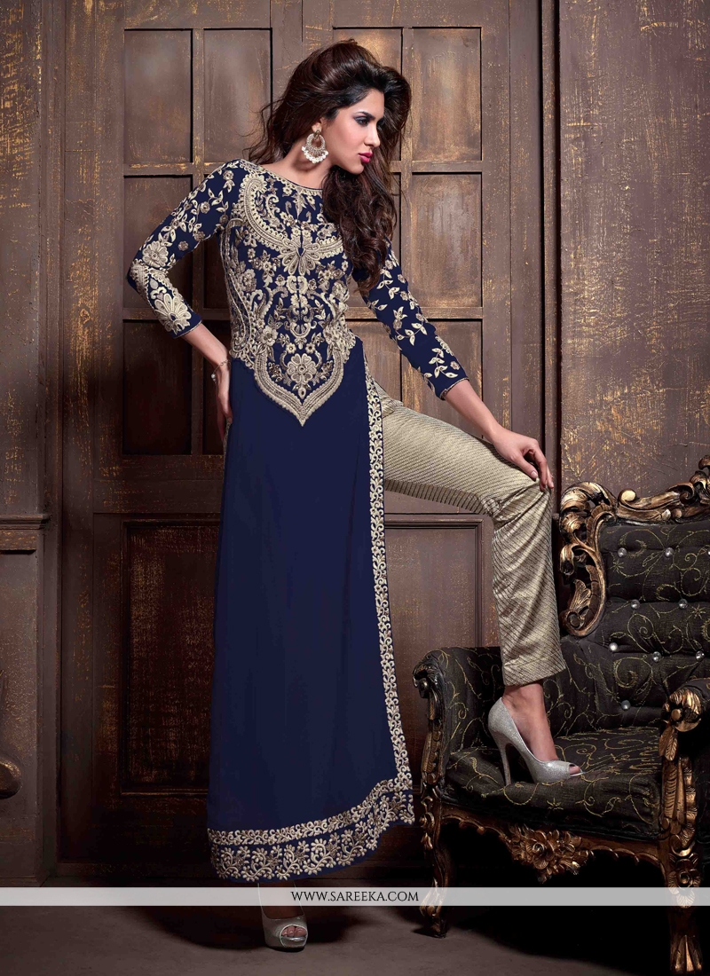 navy blue and white salwar suit