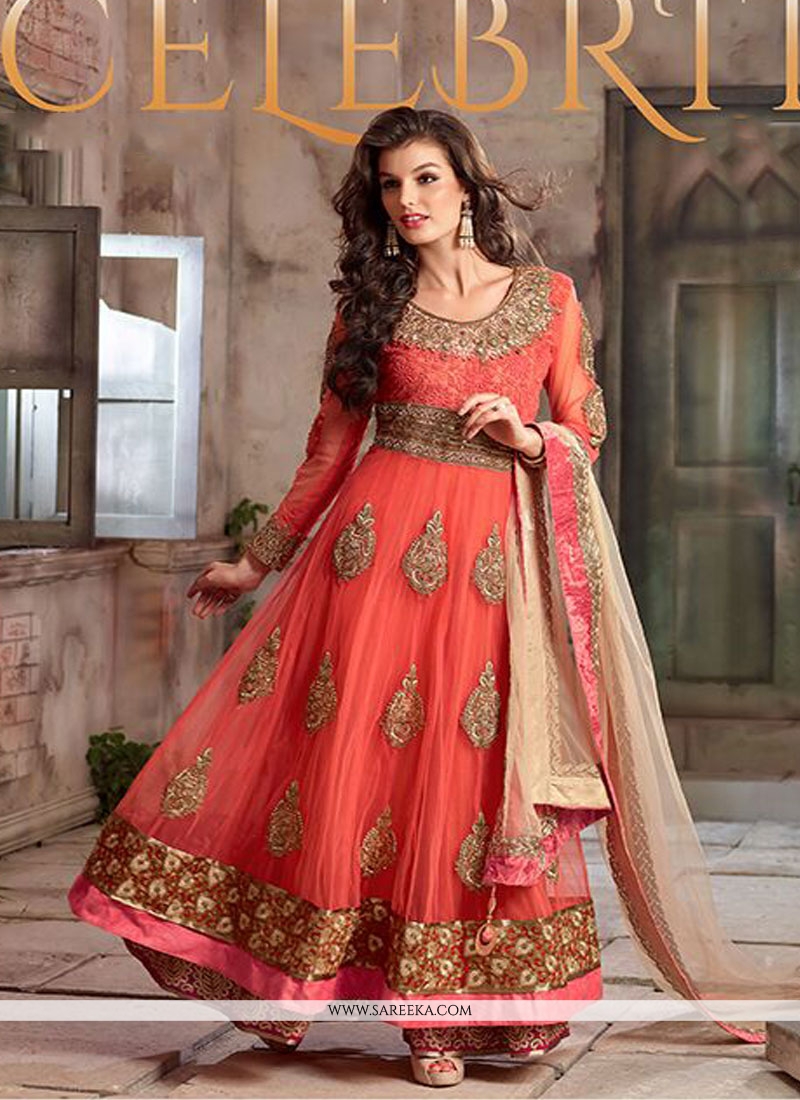 peach anarkali suits