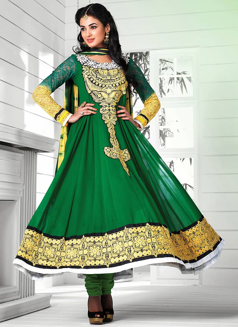 green colour anarkali suit
