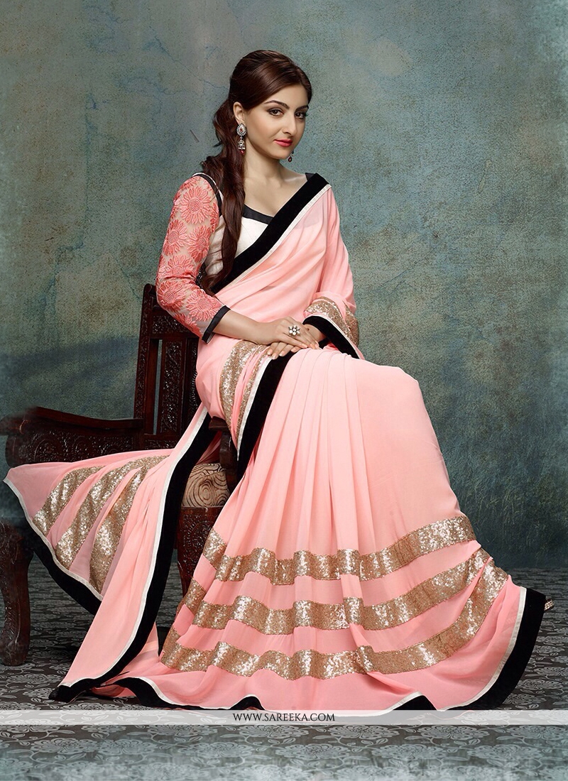 Dark and Light Peach Pink Chinoori Silk Saree | ViBha