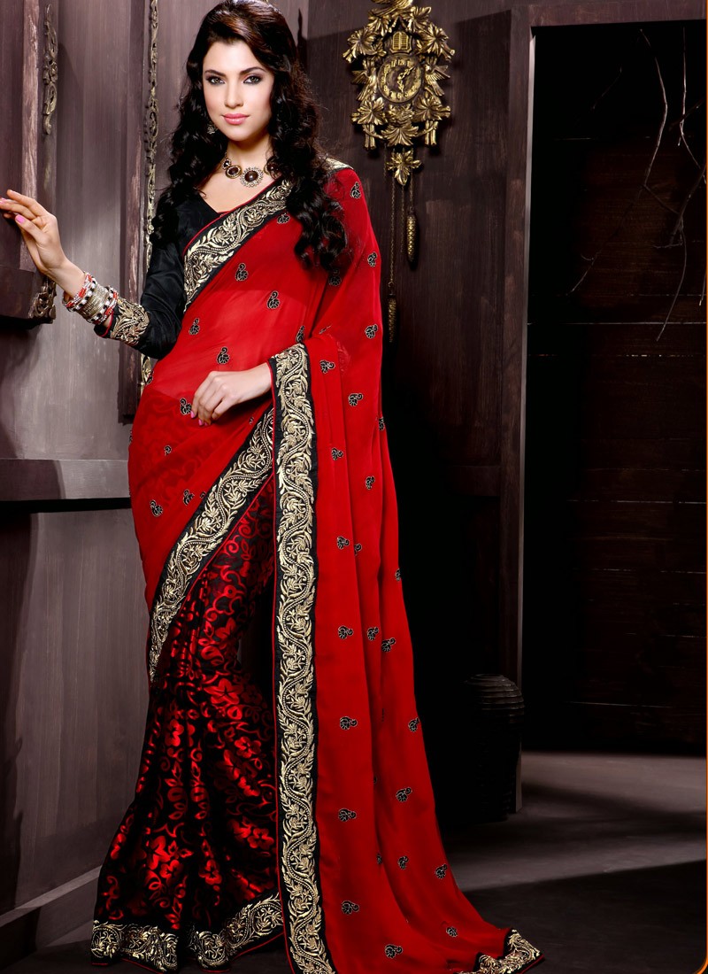 Which colour of a blouse is suitable for a red saree? - Quora