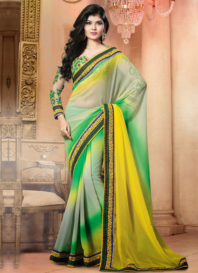 Soft-Silk Spring-Green Saree With Green Pallu
