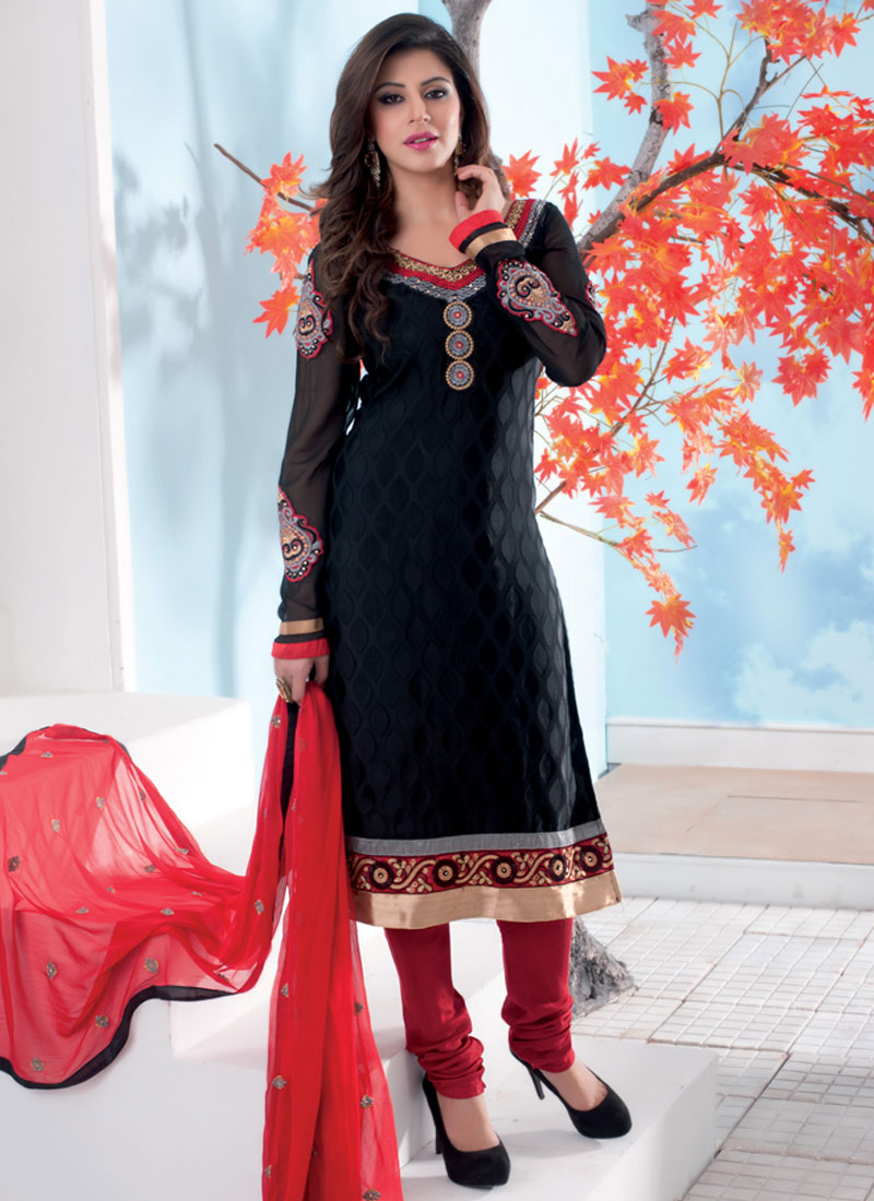 Black Embroidery Brasso Churidar Suit