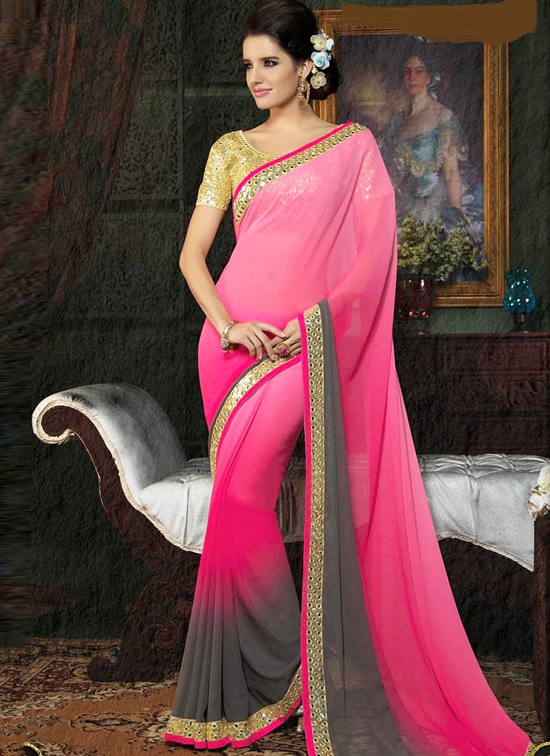 Buy Rani Pink Faux Georgette Hand Work Saree Party Wear Online at Best  Price | Cbazaar