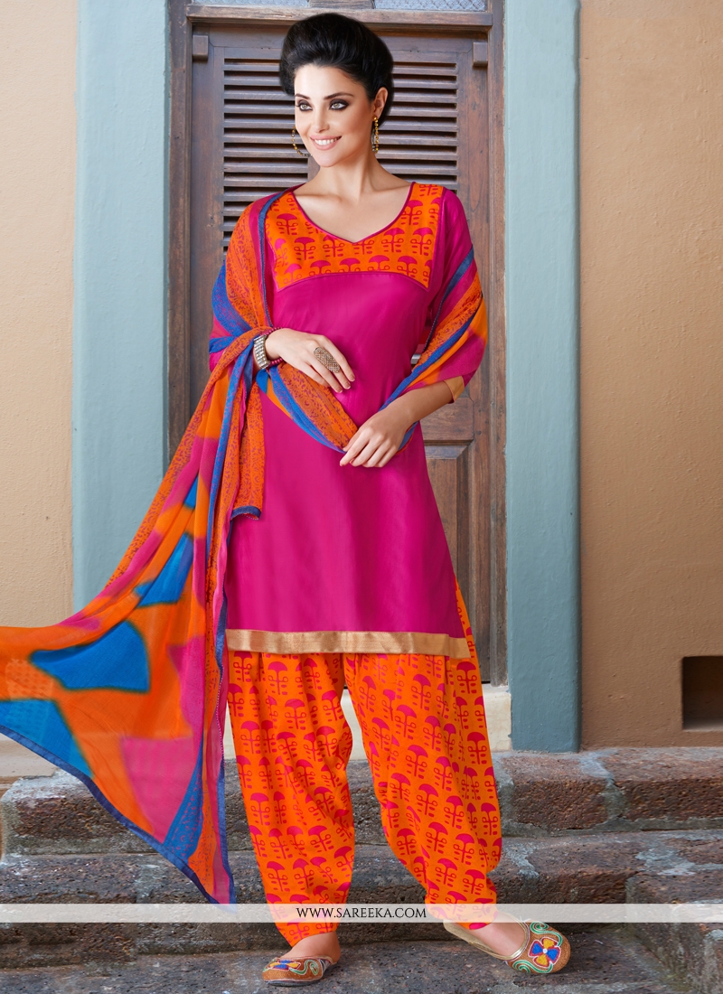 orange and pink combination punjabi suit