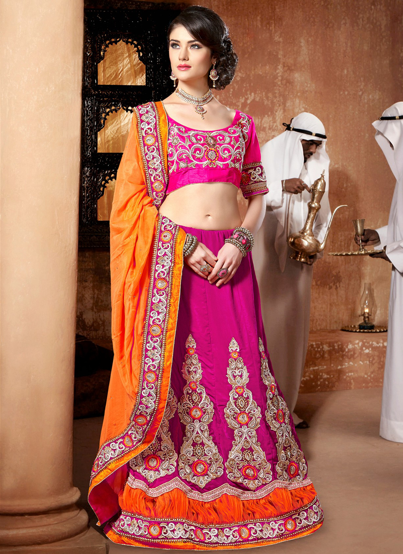 Orange Silk Tie-dye Printed Lehenga Choli 2842LG02