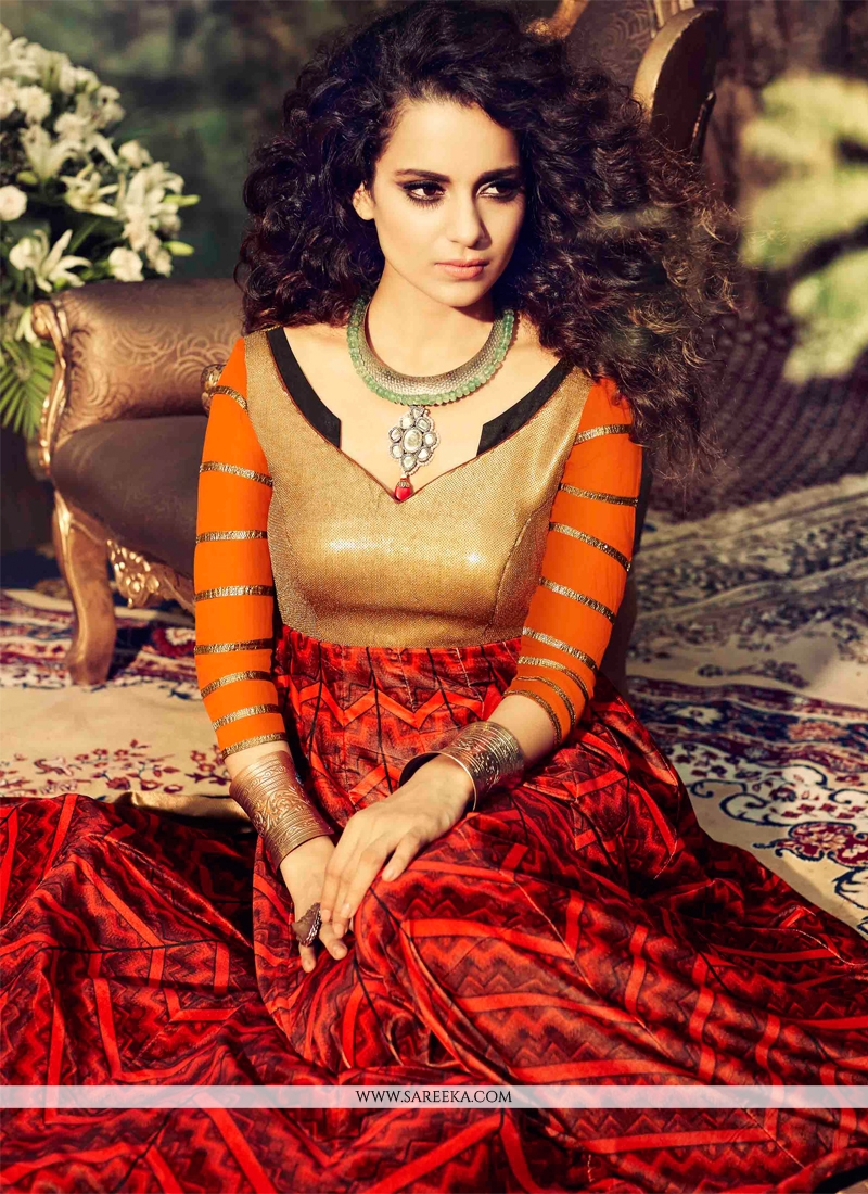 Kangana Ranaut Red Georgette Anarkali Suit - Kangana Ranaut Red Georgette Anarkali Suit -