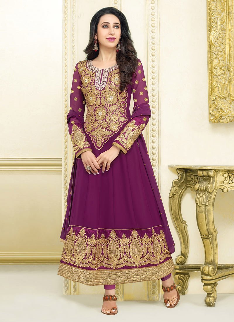 Karishma Kapoor Purple Resham Georgette Anarkali Suit