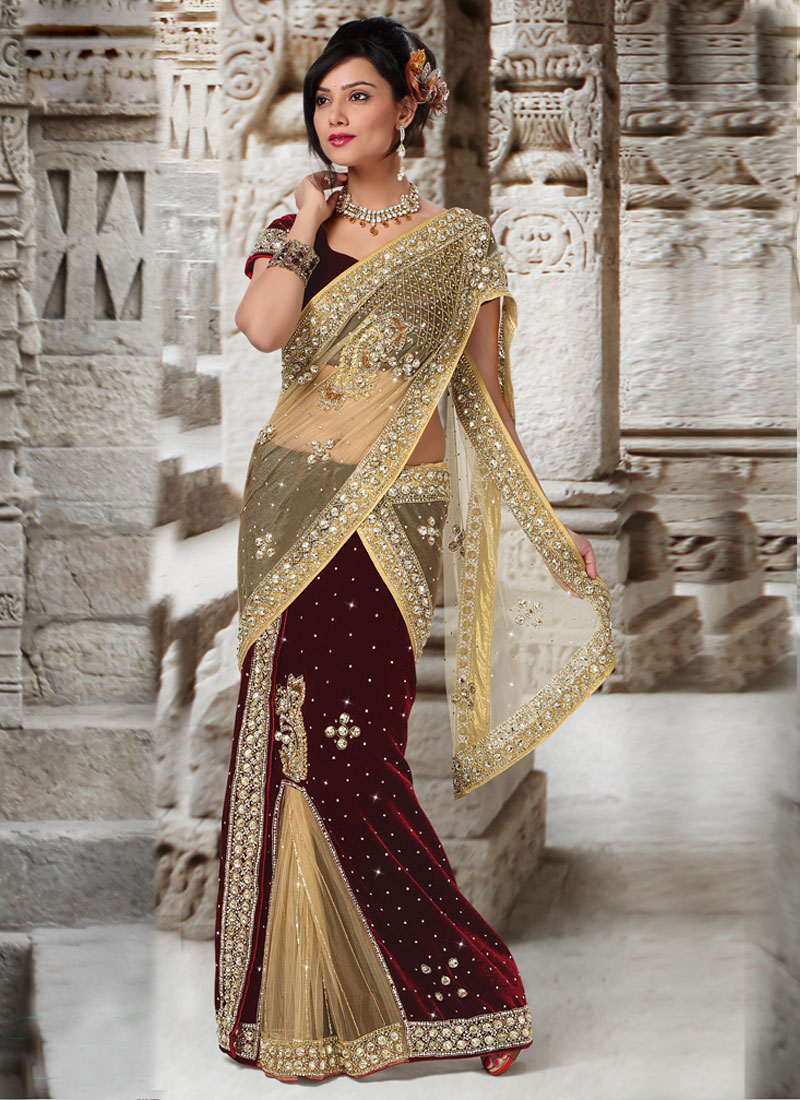 Pure 9000 Velvet Designer Saree Embroidery Sequins Work Border With Blouse  Piece - Urban Libaas