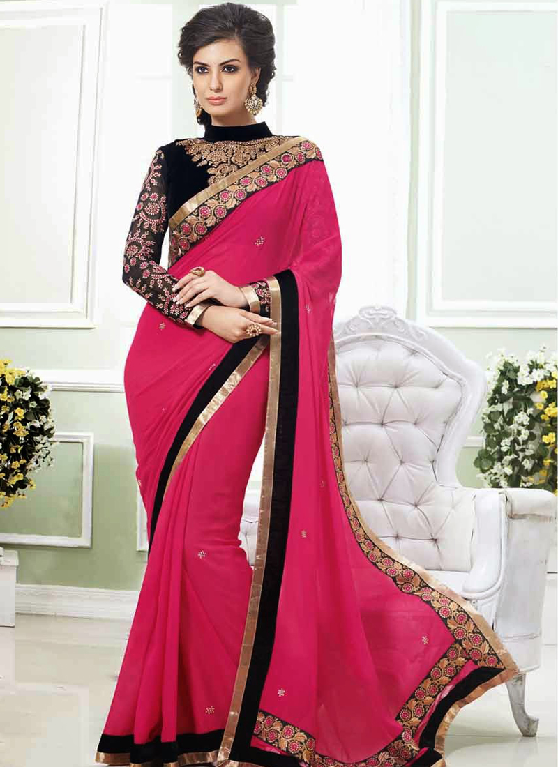 Buy black pink linen saree online luxury and crafted by Craftiva