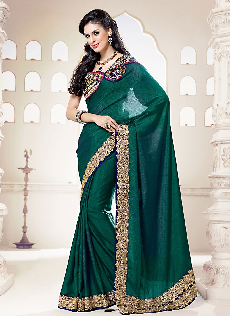 Teal Green Silk Wedding Saree