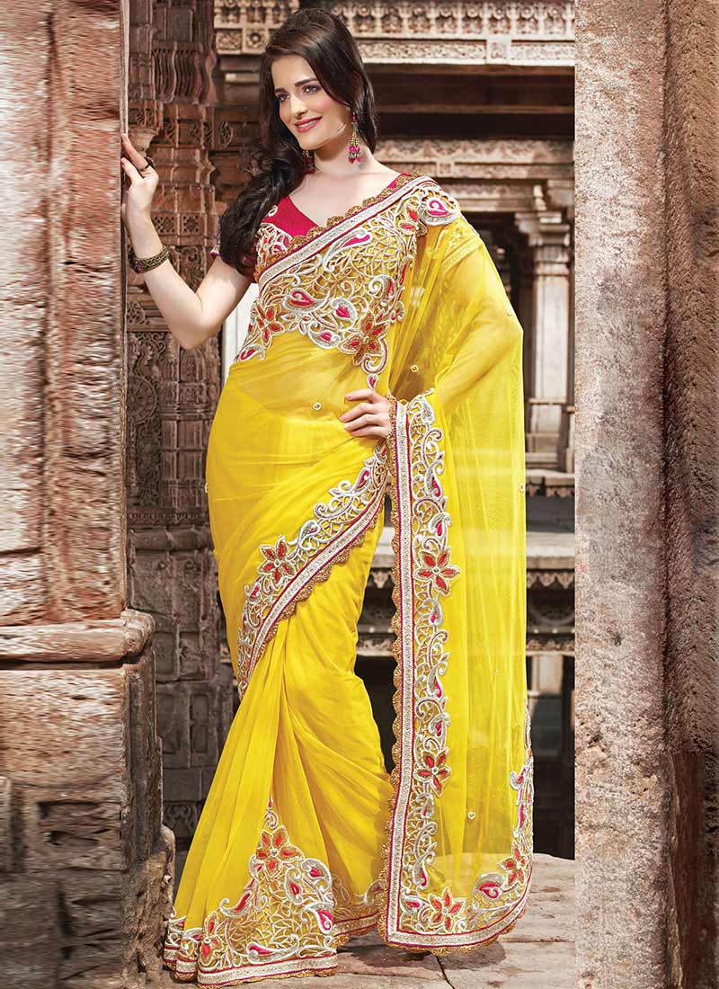 Yellow Color Party Wear Saree | Lovely Wedding Mall