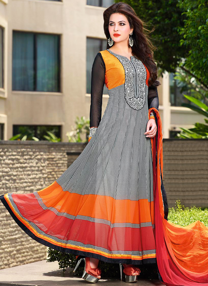 orange and black anarkali