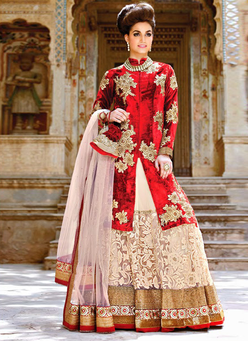 Maroon And Cream Net Lehenga Choli