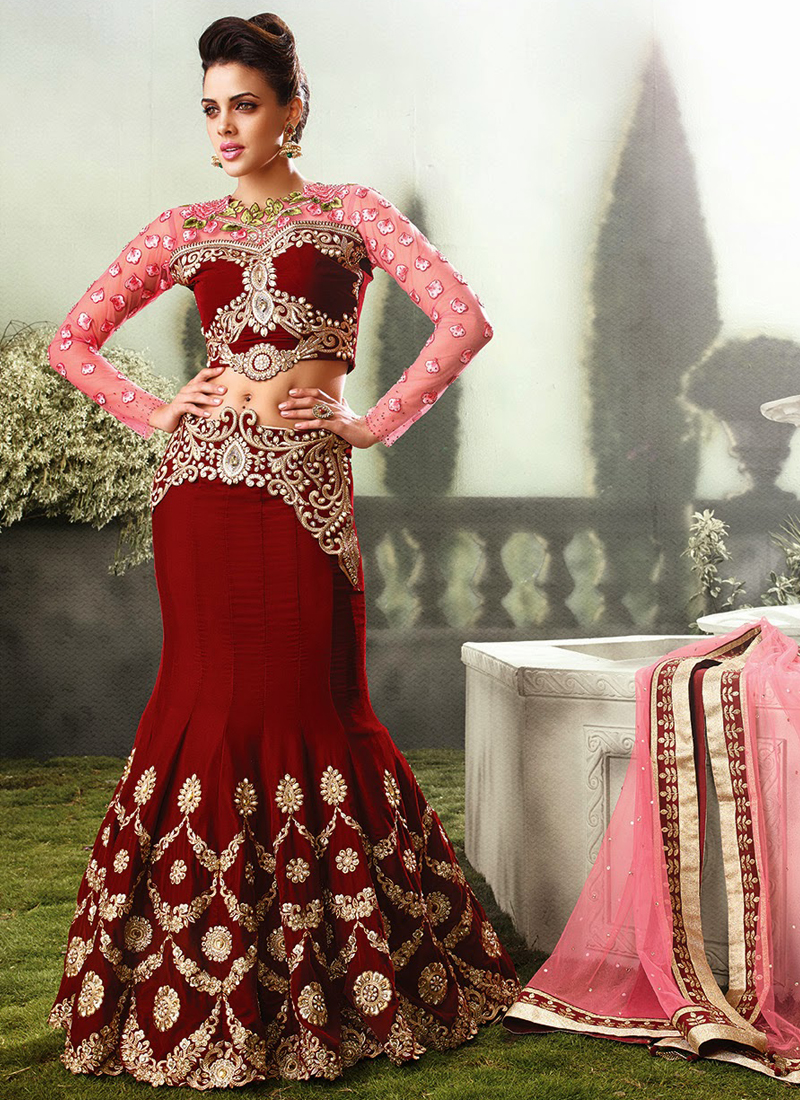maroon and pink lehenga