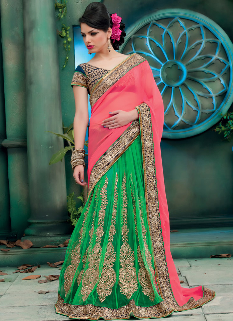 BLUSH PINK AND SAGE GREEN LEHENGA WITH A BLOUSE AND DUPATTA