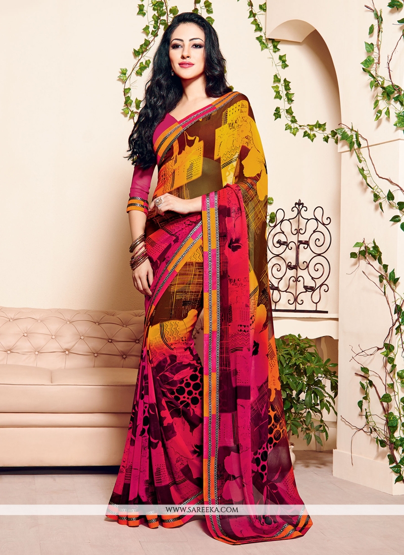 Print Work Multi Colour Georgette Casual Saree