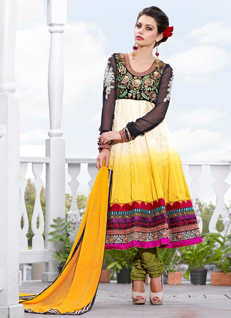 Multicoloured Silk Anarkali Suit 