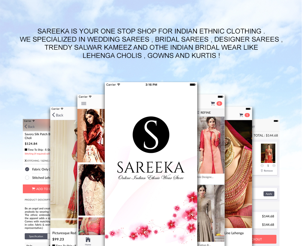 Shop Latest Designer Indian Ethnic Wear Using Sareeka iPhone or Android App