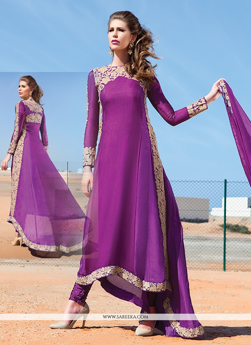 Purple Georgette Anarkali Suit - Salwar Kameez