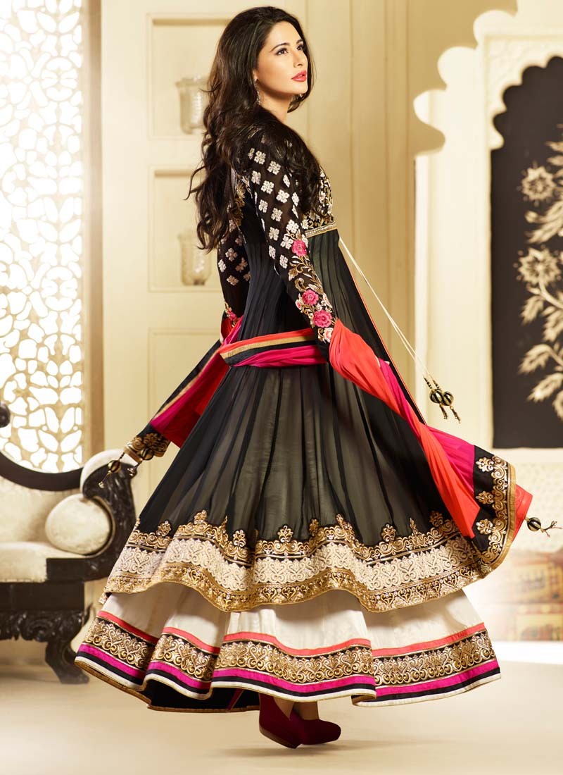 Nargis Fakhri Black Zari Work Double Layered Anarkali Suit