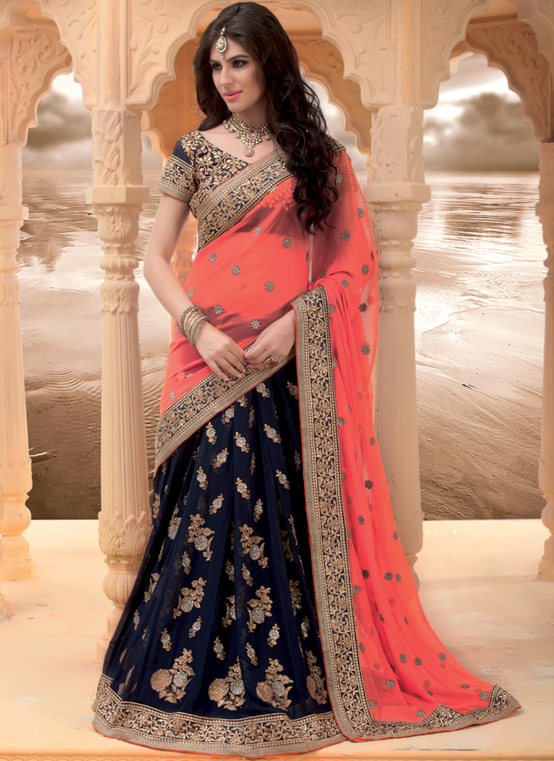 Buy Phenomenal Navy Blue Color Wedding Wear Velvet Tapetta Designer  Embroidered Lehenga Choli | Lehenga-Saree