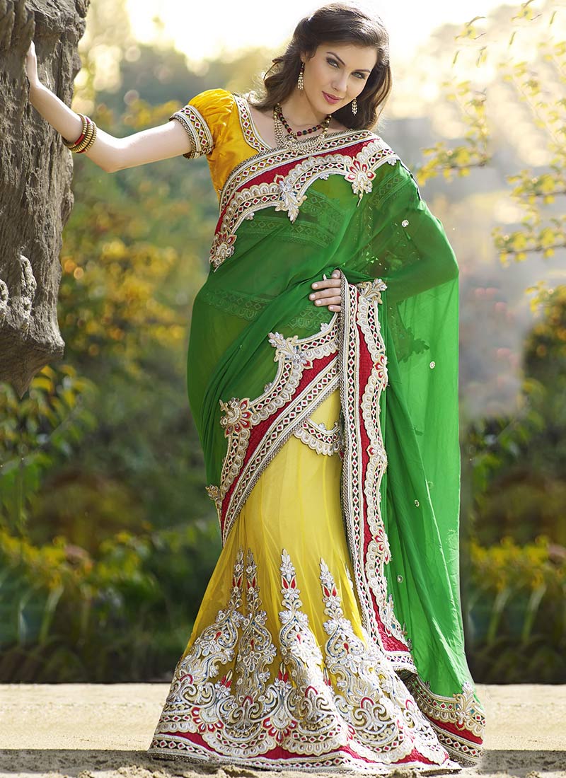 Handwoven Yellow Kanjeevaram Silk Saree With Green Border