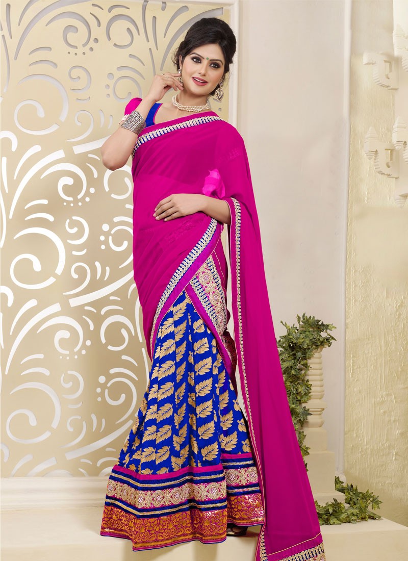 blue and pink lehenga bridal