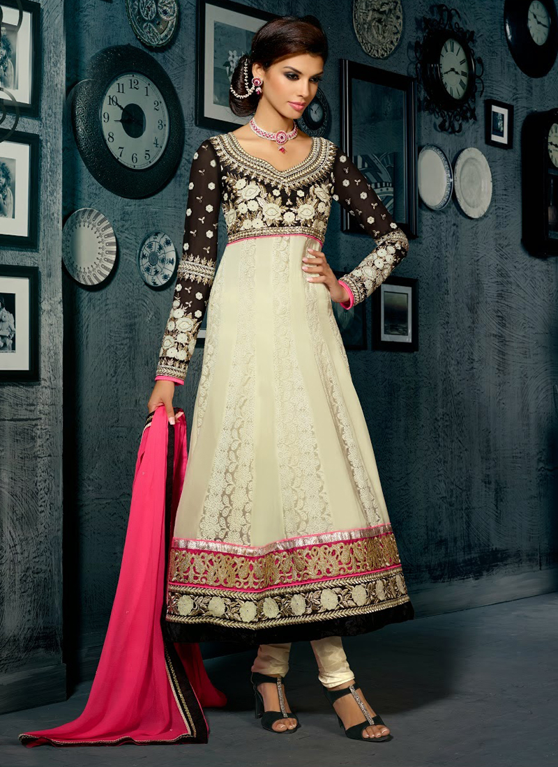 Off White And Black Georgette Salwar Suit
