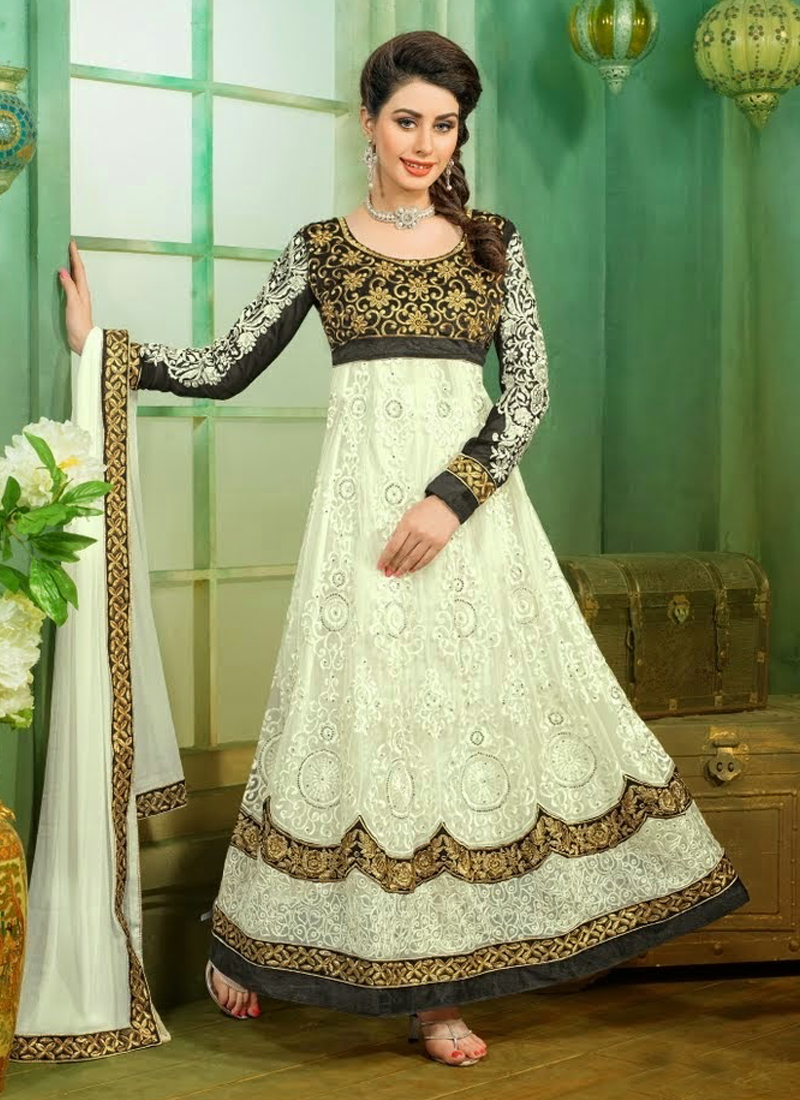 Off White Net Anarkali Suit