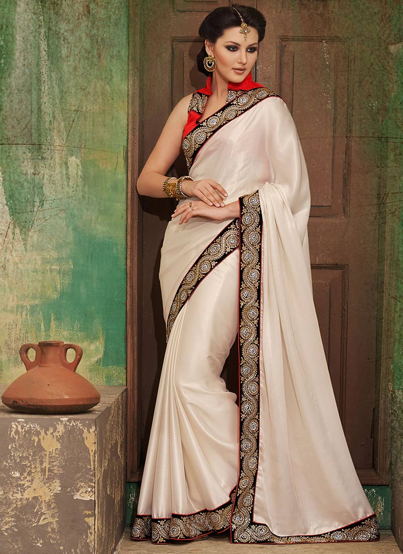 White Buttersoft Shimmer Sareeshaperu – SRI SAMAYA GARMENTS