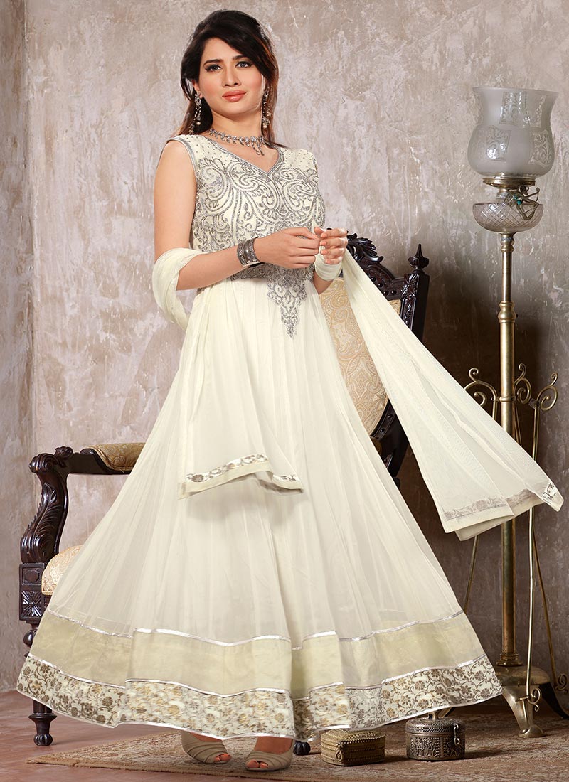 anarkali suit in white colour