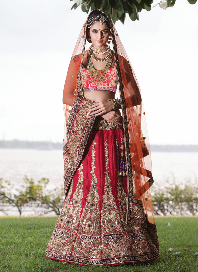 Orange Colour Lehenga Combination Bridal Lehenga in Silk