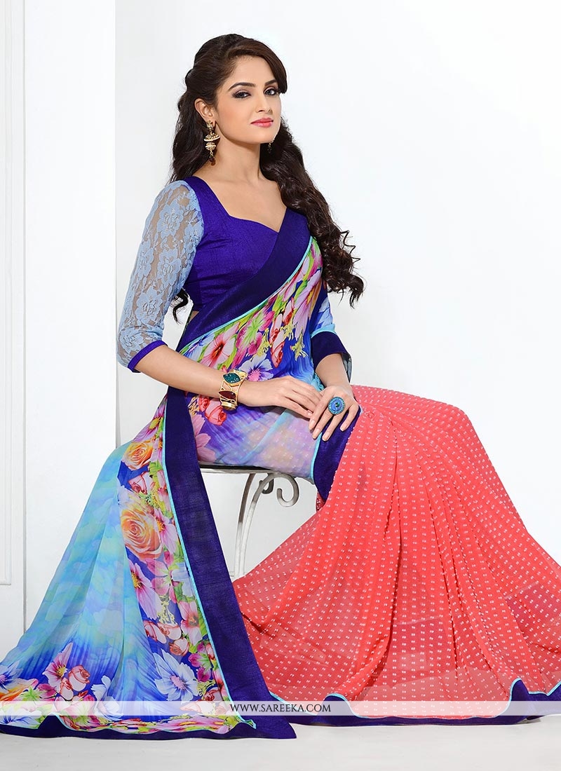 pink blue saree combination