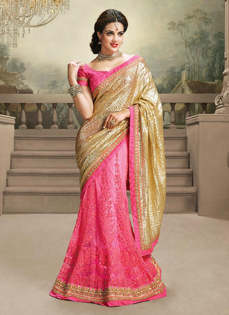 Buy Bollywood Model Golden sequins half n half saree in UK, USA and Canada