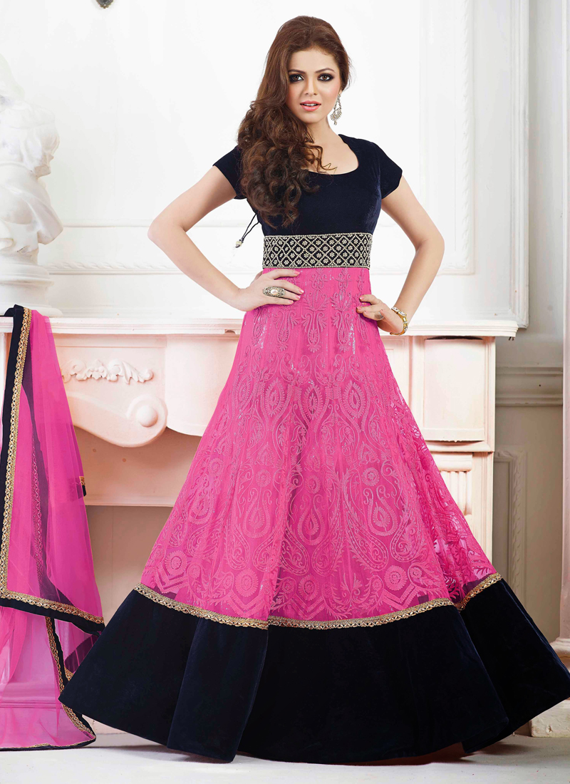 Churidar Dress Grand Long Churidar Grand Pink Color Chinnon Silk