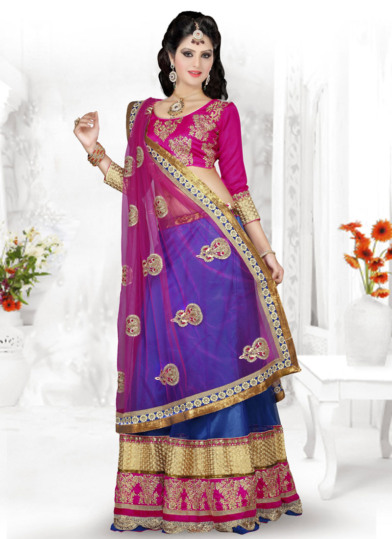 blue and pink lehenga bridal