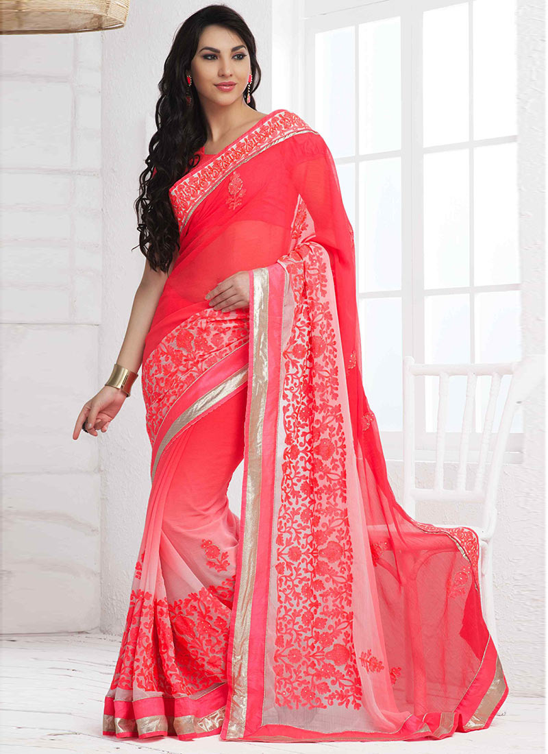 Preety Pink Embroidered Saree