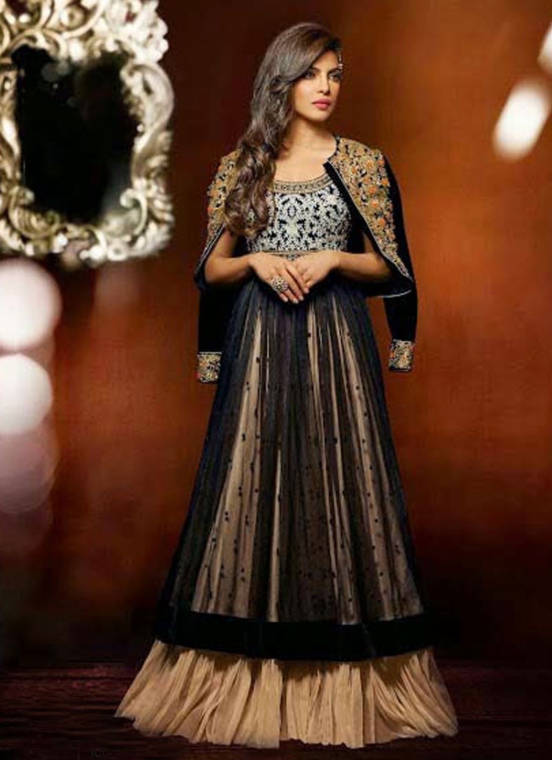 Priyanka Chopra Black Net Anarkali Suit -