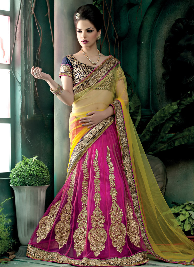 Yellow Embroidered Lehenga Saree Set Design by Anand Kabra at Pernia's Pop  Up Shop 2024