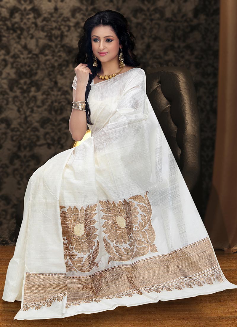 White Raw Silk Saree