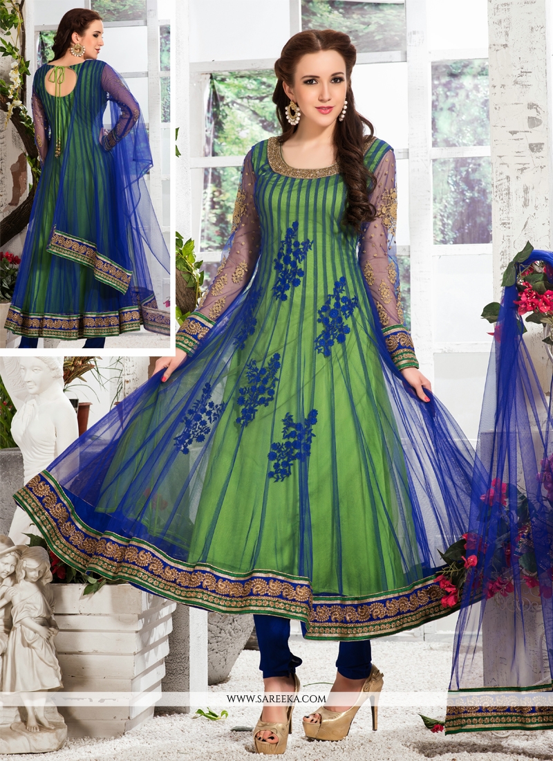 Blue And Green Net Anarkali Suit