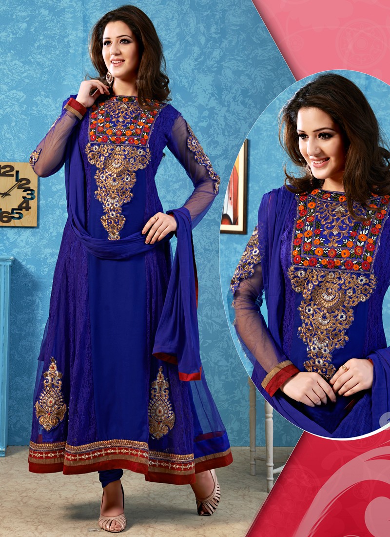 Blue Embroidery Anarkali Salwar Suit