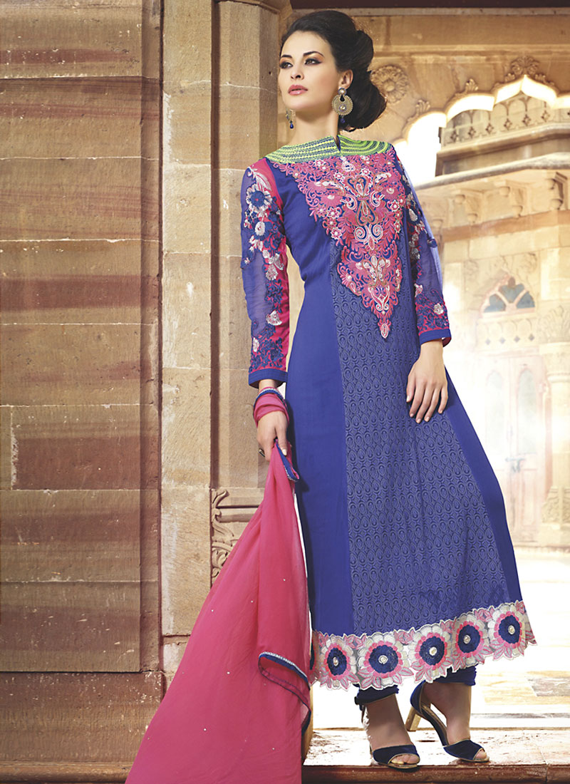 Blue Faux Chiffon Anarkali Suit