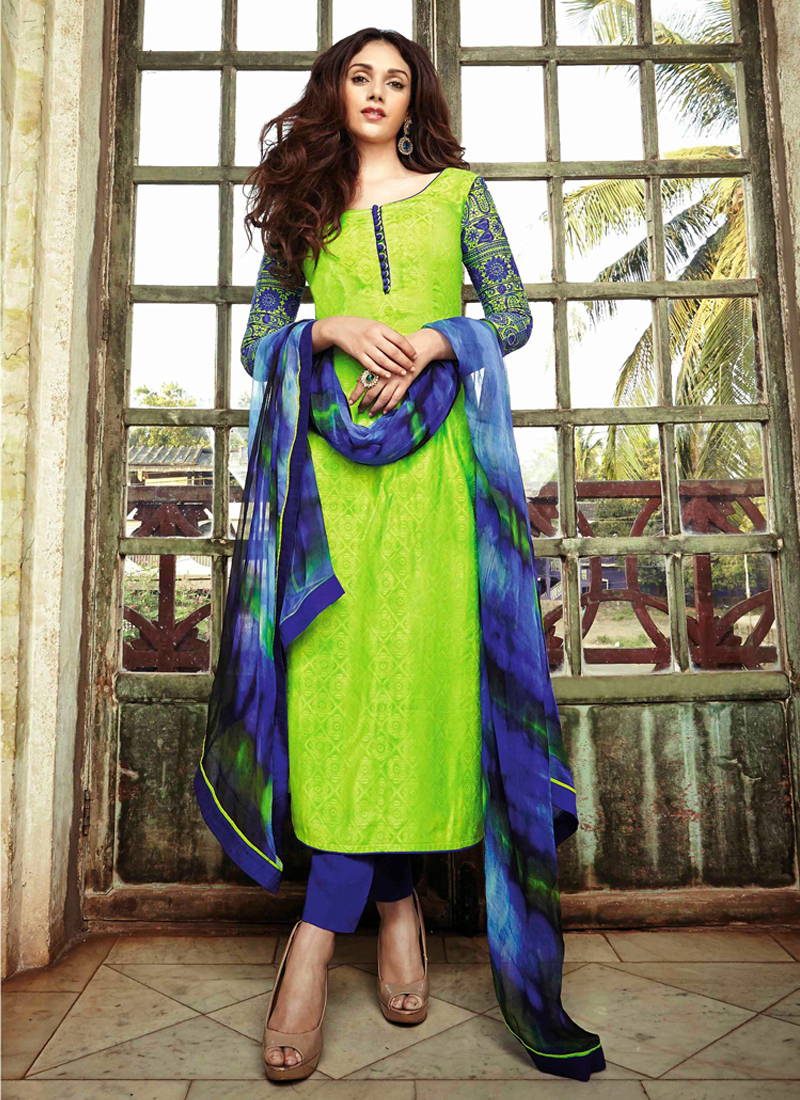 Sea Green Printed Pant Style Salwar Suit