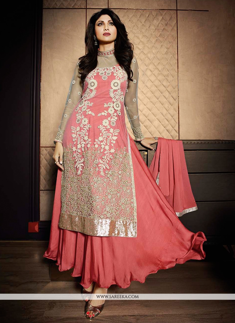 Shilpa Shetty Pink Embroidered Work Designer Salwar Suit