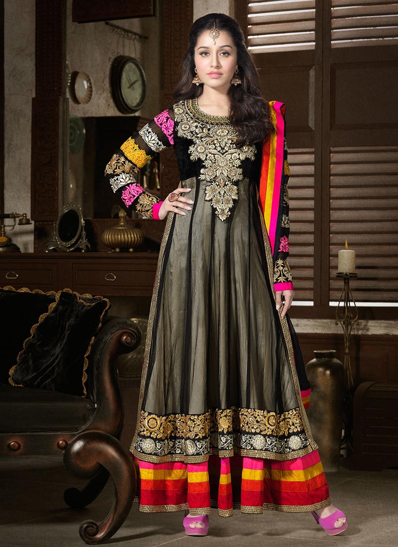 Shraddha Kapoor Black Resham Net Anarkali Suit