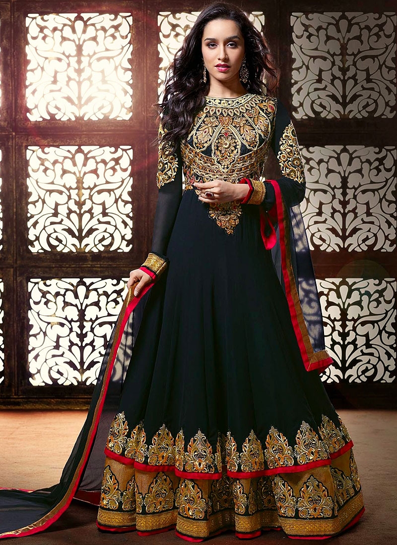 Shraddha Kapoor Blue EmbroideryGeorgette Anarkali Suit